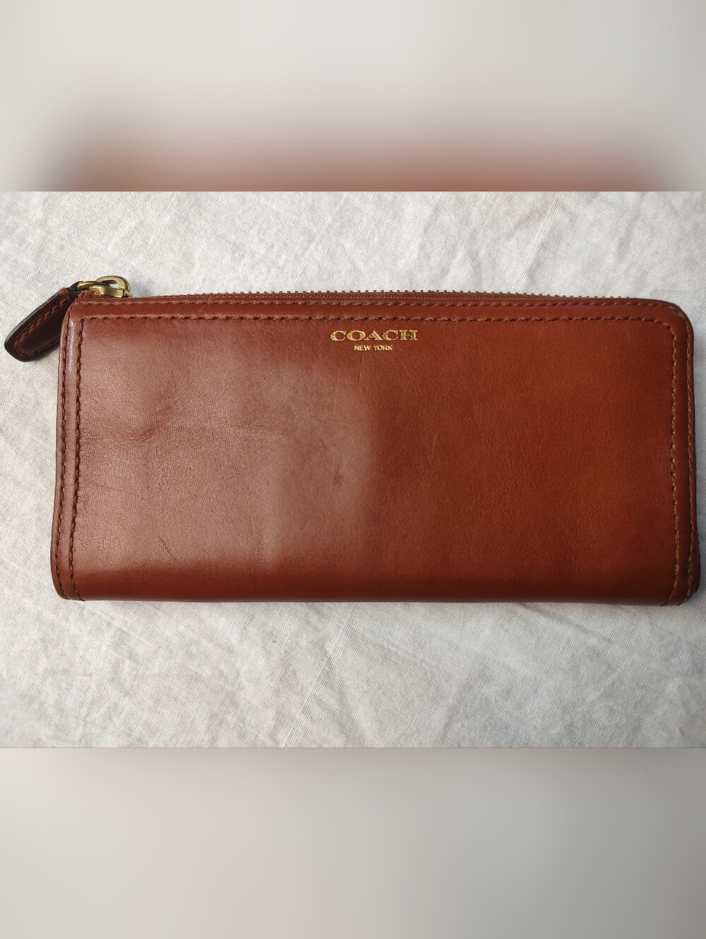 Coach Leather Zip Around Wallet  Brown Accordion Gold Hardware Y2K